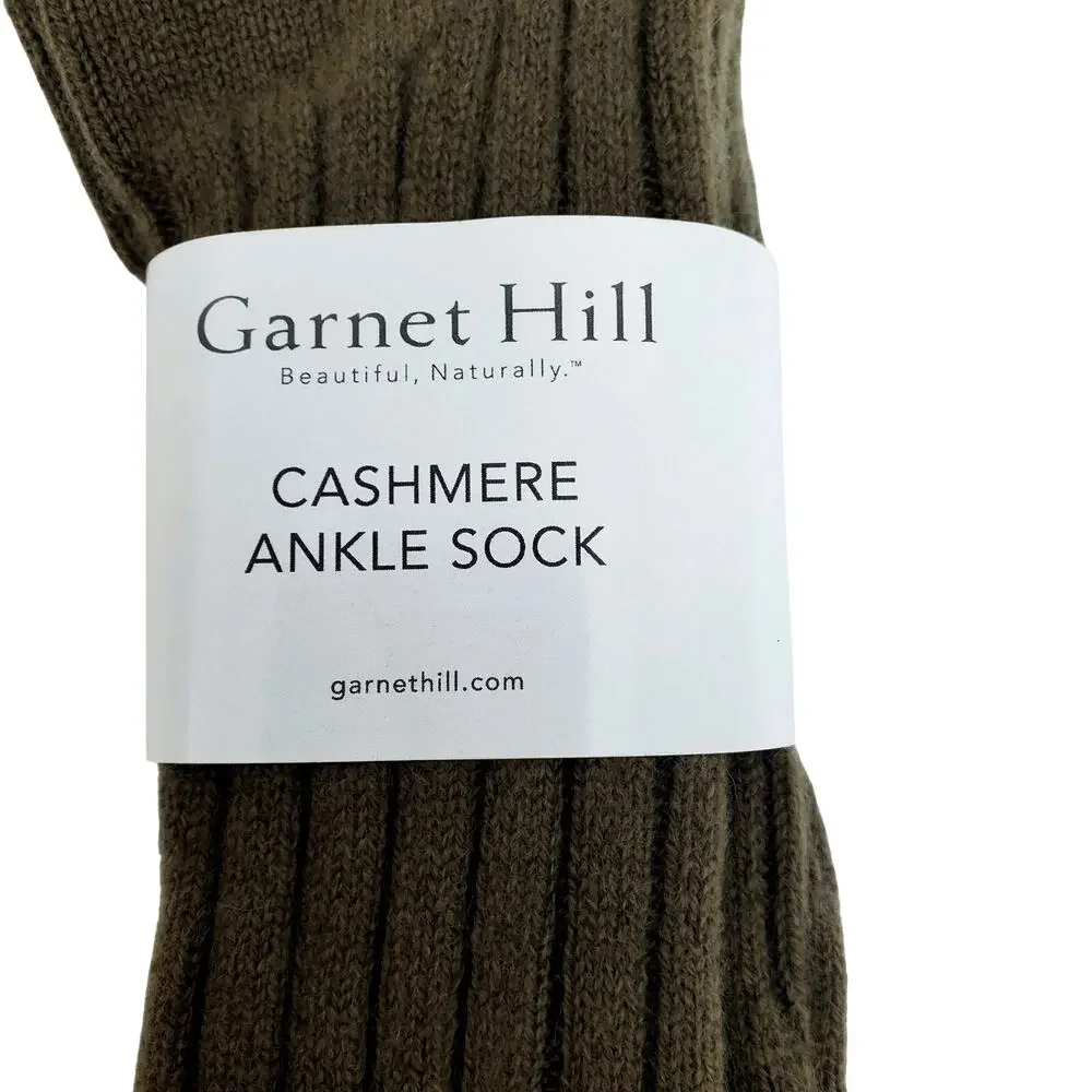 Soft Ribbed 82% Cashmere Ankle Socks Size 9-11 Warm Cozy Garnet Hill Olive Green